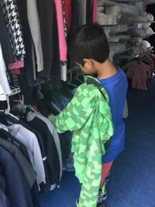 little boy in trailer